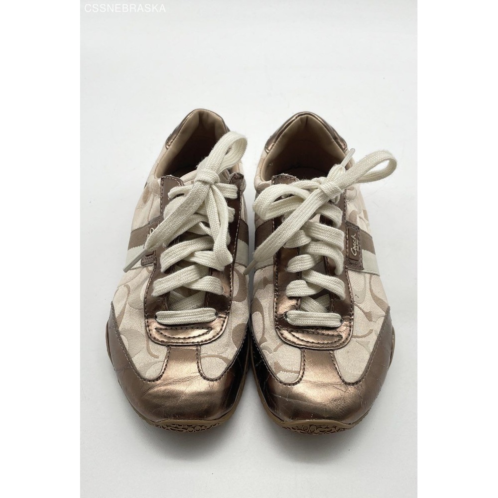 COACHKinsley Q986 Metallic Tan‎ Brown Signature Stripe Sneaker Women's - Size 5M